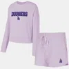 Concepts Sport Women'sâ 3-piece Lavender New York Yankees Elevation Tri-blend Long Sleeve T-shirt And Shorts Set In Purple