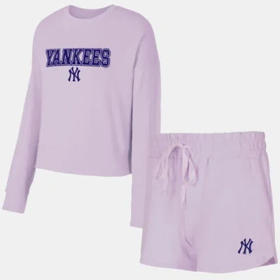 Concepts Sport Lavender New York Yankees Elevation Tri-blend Long Sleeve T-shirt & Shorts Set In Purple