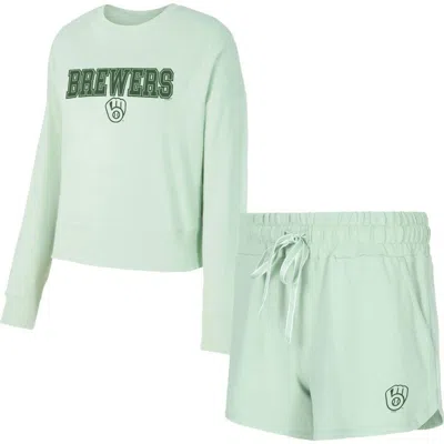 Concepts Sport Light Green Milwaukee Brewers Elevation Tri-blend Long Sleeve T-shirt & Shorts Set