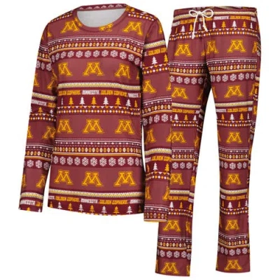 Concepts Sport Maroon Minnesota Golden Gophers Ugly Sweater Holiday Long Sleeve Top & Pants Sleep Se In Animal Print