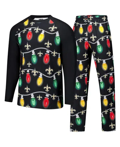 Concepts Sport Men's 2-piece Black New Orleans Saints Garland Knit Raglan Long Sleeve Top And Pants Set In Multi