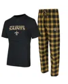 Concepts Sport Men's 2-piece Black/gold New Orleans Saints Avondale T-shirt And Flannel Pants Set In Multi