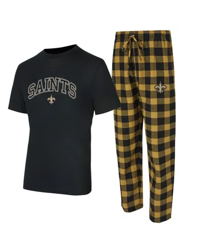 Concepts Sport Men's 2-piece Black/gold New Orleans Saints Big Tall Avondale T-shirt And Flannel Pants Sleep Set In Multi