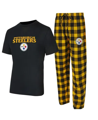 Concepts Sport Men's 2-piece Black/gold Pittsburgh Steelers Avondale T-shirt And Flannel Pants Set In Multi