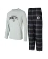 Concepts Sport Men's 2-piece Black/gray Brooklyn Nets Petition Long Sleeve Top And Plaid Pant Set In Multi