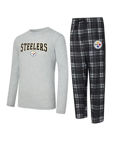 Concepts Sport Men's 2-piece Black/gray Pittsburgh Steelers Regulate Long Sleeve T-shirt And Plaid Pant Set