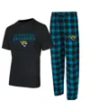 Concepts Sport Men's 2-piece Black/teal Jacksonville Jaguars Avondale T-shirt And Flannel Pants Set In Multi