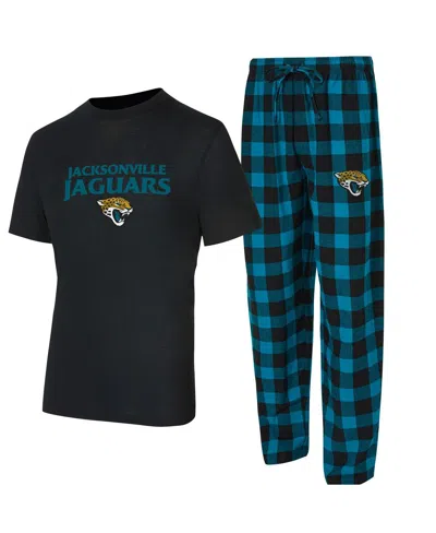 Concepts Sport Men's 2-piece Black/teal Jacksonville Jaguars Avondale T-shirt And Flannel Pants Set In Multi