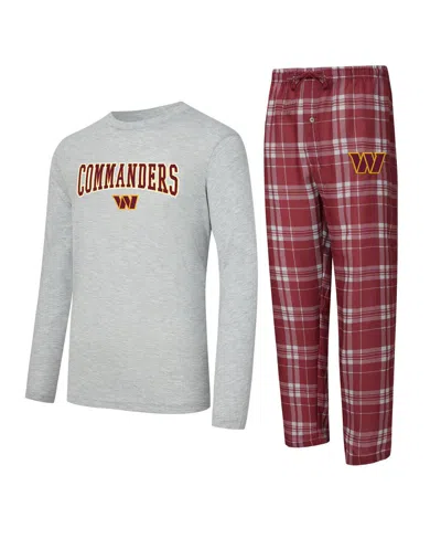 Concepts Sport Men's 2-piece Burgundy/gray Washington Commanders Regulate Long Sleeve T-shirt And Plaid Pant Set In Multi
