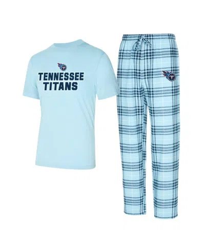 Concepts Sport Men's 2-piece Light Blue/navy Tennessee Titans Vector Top And Flannel Pants Sleep Set