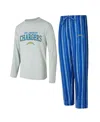 Concepts Sport Men's 2-piece Los Angeles Chargers Petition Long Sleeve Top And Pants Sleep Set In Blue