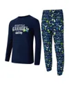 Concepts Sport Men's 2-piece Navy Seattle Seahawks Chestnut Long Sleeve Top And Pants Set In Blue