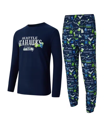 Concepts Sport Men's 2-piece Navy Seattle Seahawks Chestnut Long Sleeve Top And Pants Set In Blue