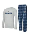Concepts Sport Men's 2-piece Navy/heather Gray Oklahoma City Thunder Regulate Long Sleeve T-shirt And Plaid Pants S In Multi