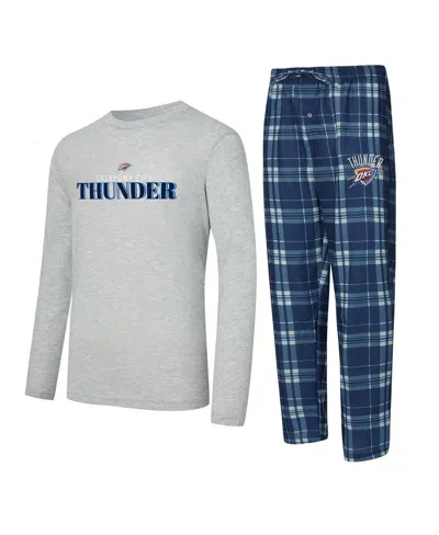 Concepts Sport Men's 2-piece Navy/heather Gray Oklahoma City Thunder Regulate Long Sleeve T-shirt And Plaid Pants S In Multi