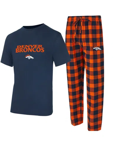 Concepts Sport Men's 2-piece Navy/orange Denver Broncos Avondale T-shirt And Flannel Pants Set In Blue
