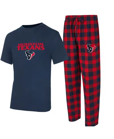 Concepts Sport Men's 2-piece Navy/red Houston Texans Avondale T-shirt And Flannel Pants Set In Multi