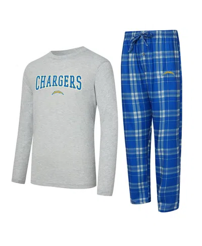 Concepts Sport Men's 2-piece Powder Blue/gray Los Angeles Chargers Regulate Long Sleeve T-shirt And Plaid Pant Set In Multi