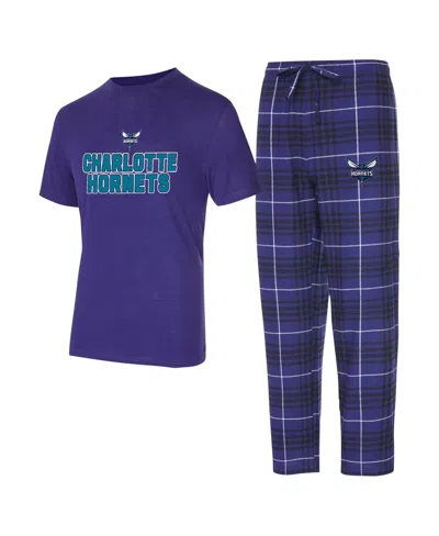 Concepts Sport Men's 2-piece Purple/black Charlotte Hornets Vector Top And Flannel Pants Sleep Set In Multi