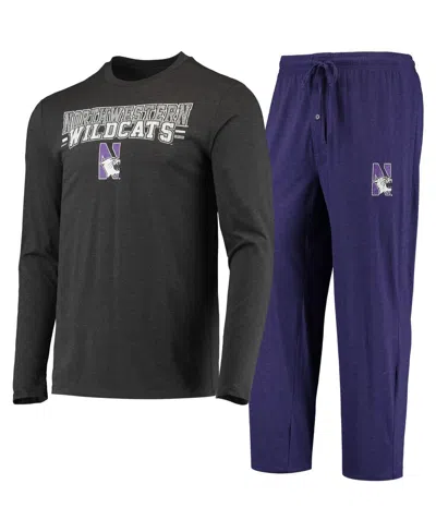 Concepts Sport Men's 2-piece Purple/heathered Charcoal Northwestern Wildcats Meter Long Sleeve Top And Pants Sleep In Animal Print