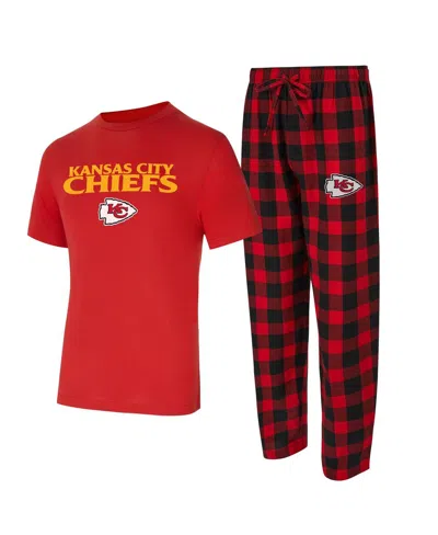 CONCEPTS SPORT MEN'S 2-PIECE RED/BLACK KANSAS CITY CHIEFS BIG TALL AVONDALE T-SHIRT AND FLANNEL PANTS SLEEP SET