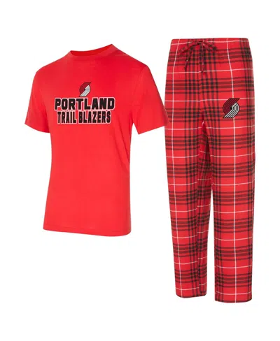 Concepts Sport Men's 2-piece Red/black Portland Trail Blazers Vector Top And Flannel Pants Sleep Set In Multi
