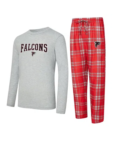 Concepts Sport Men's 2-piece Red/gray Atlanta Falcons Regulate Long Sleeve T-shirt And Plaid Pant Set In Multi