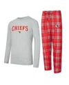 Concepts Sport Men's 2-piece Red/gray Kansas City Chiefs Regulate Long Sleeve T-shirt And Plaid Pant Set In Multi