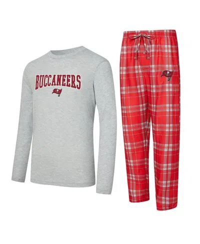 Concepts Sport Men's 2-piece Red/gray Tampa Bay Buccaneers Regulate Long Sleeve T-shirt And Plaid Pant Set In Multi