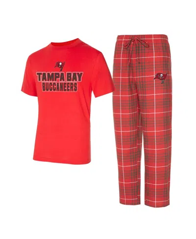 Concepts Sport Men's 2-piece Red/pewter Tampa Bay Buccaneers Vector Top And Flannel Pants Sleep Set