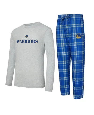 Concepts Sport Men's 2-piece Royal/heather Gray Golden State Warriors Regulate Long Sleeve T-shirt And Plaid Pant S In Blue