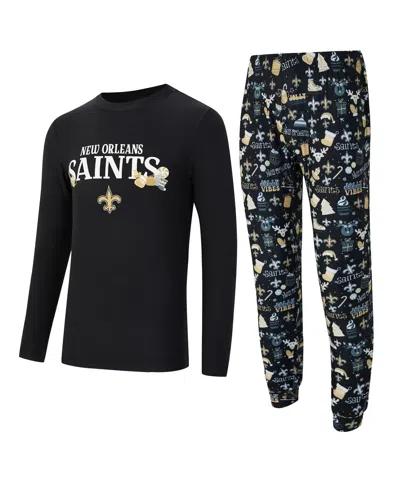Concepts Sport Men's Black New Orleans Saints Chestnut Long Sleeve Top And Pants Set