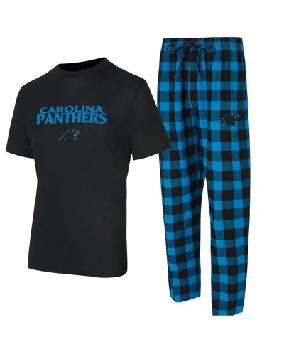 Concepts Sport Men's Black/blue Carolina Panthers Avondale T-shirt And Flannel Pants Set