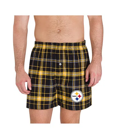 Concepts Sport Men's Black/gold Pittsburgh Steelers Ultimate Flannel Boxers In Multi