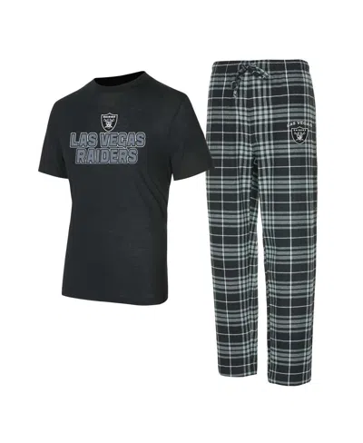 Concepts Sport Men's Black/gray Las Vegas Raiders Vector T-shirt Flannel Pants Sleep Set In Black,gray