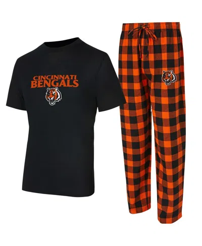 Concepts Sport Men's Black/orange Cincinnati Bengals Avondale T-shirt Flannel Pants Set In Multi