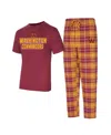 Concepts Sport Men's Burgundy/gold Washington Commanders Vector T-shirt Flannel Pants Sleep Set In Burgundy,gold