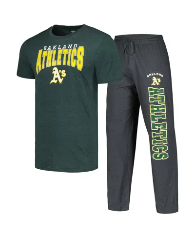 Concepts Sport Men's Charcoal/green Oakland Athletics Meter T-shirt Pants Sleep Set In Charcoal,green