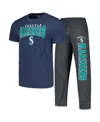 Concepts Sport Men's Charcoal/navy Seattle Mariners Meter T-shirt Pants Sleep Set In Charcoal,navy