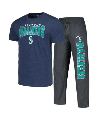 Concepts Sport Men's Charcoal/navy Seattle Mariners Meter T-shirt Pants Sleep Set In Charcoal,navy