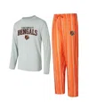Concepts Sport Men's Cincinnati Bengals Petition Long Sleeve T-shirt Pants Sleep Set In Orange,heather Gray
