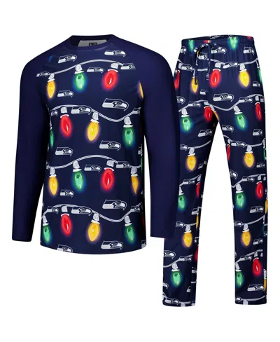 Concepts Sport Men's College Navy Seattle Seahawks Garland Knit Raglan Long Sleeve T-shirt And Pants Set