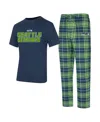 Concepts Sport Men's College Navy/ Seattle Seahawks Vector T-shirt Flannel Pants Sleep Set In College Navy