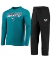 Concepts Sport Men's  Black, Teal Charlotte Hornets Long Sleeve T-shirt & Pants Sleep Set In Black,teal