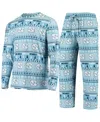 Concepts Sport Men's  Carolina Blue North Carolina Tar Heels Ugly Sweater Knit Long Sleeve Top And Pa In Carolina Blue