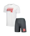 Concepts Sport Men's  Charcoal, White Nebraska Huskers Downfield T-shirt And Shorts Set In Charcoal,white