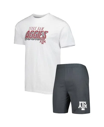 Concepts Sport Men's  Charcoal, White Texas A&m Aggies Downfield T-shirt And Shorts Set