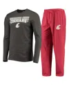 Concepts Sport Men's  Crimson, Heathered Charcoal Distressed Washington State Cougars Meter Long Slee In Crimson,heather Charcoal
