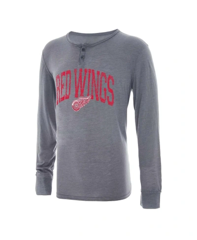 Concepts Sport Men's  Gray Distressed Detroit Red Wings Takeaway Henley Long Sleeve T-shirt