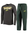 Concepts Sport Men's  Green And Heathered Charcoal Ndsu Bison Meter Long Sleeve T-shirt And Pants Sle In Green,heathered Charcoal